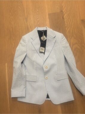 Vineyard Vines Blue & White Seersucker Striped Kids Blazer